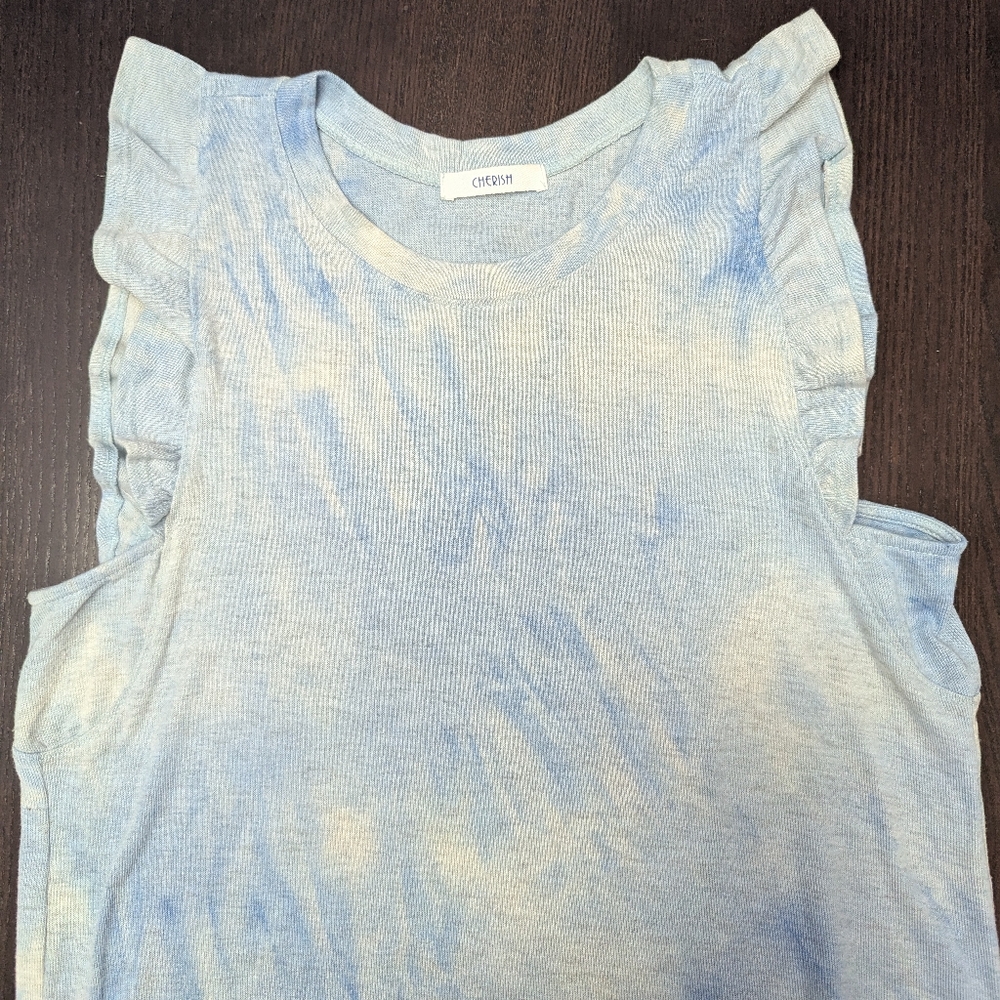 Citron Light Blue Ruffled Sleeve Top Y2K 90s Style Tye Dye - Picture 4 of 10
